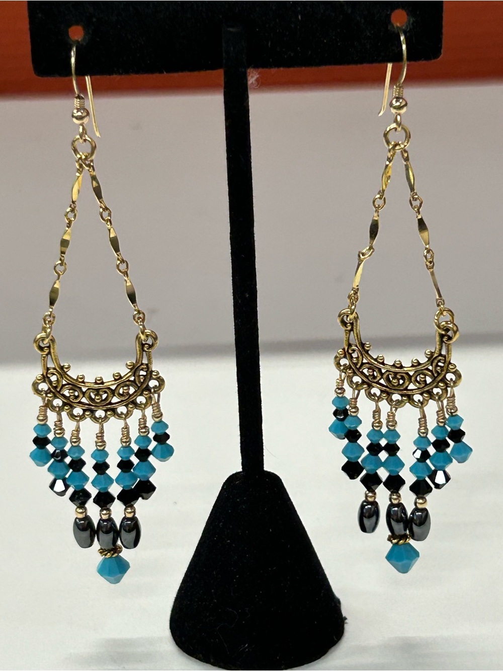 Gorgeous gold plated crystal bead chandelier earrings